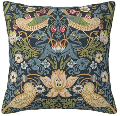 Keebik William Morris jordgubbstjuv prydnadskudde överdrag mjukt dekorativt kuddfodral kuddfodral för heminredning vardagsrum säng soffa bil 50 x 50 cm