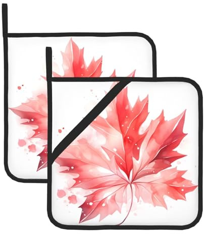 BROLEO Manique carrée isolée en deux parties avec motif feuille d'érable rouge, 20,3 x 20,3 cm : épais et durable, anti-brûlure et facile à nettoyer