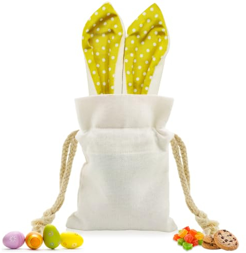 Borsa Pasquale In Lino Per Bambini Con Coulisse e Orecchie di Coniglio Borsa Pasquale da Riempire Borsa Regalo Cestino Pasquale Borsa Regalo Pasquale Per Ragazze e Ragazzi (Giallo)