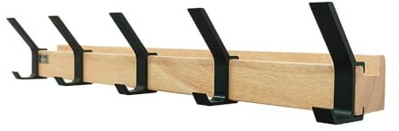 Home Deluxe Garderobenleiste HOOK inkl. 5 Haken und Magnete - Bambus| Wandgarderobe, Kleiderhaken, Garderobe, Garderobenhaken
