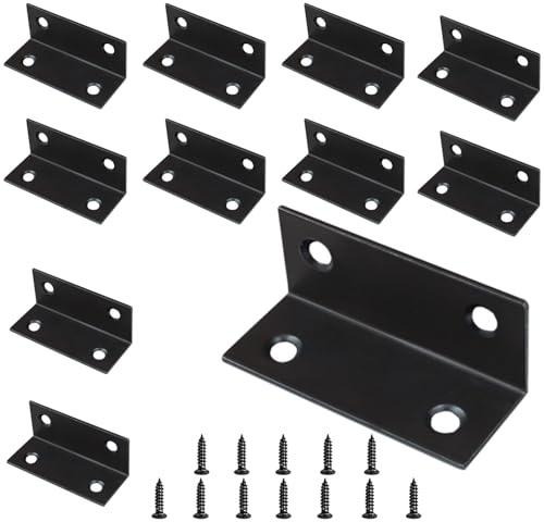AUXBC 10PCS L Bracket 2.4x1 Stainless Steel Corner Brace Heavy Duty 90 Degree Corner Fastener Black Large Angle Brackets for Wood Furniture Bedframe Cabinet Drawer Chair with Mounting Screws