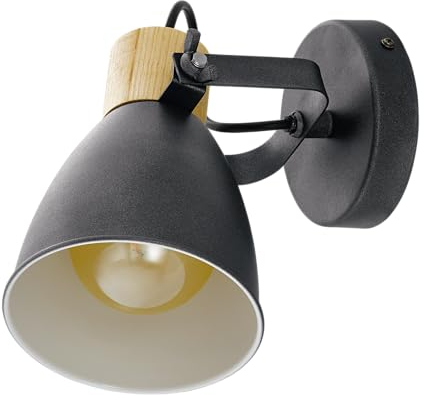 Eglo Lampada da parete Coswarth, stile vintage industriale rétro, spot da parete, in acciaio e legno, colore: antracite, bianco crema e naturale, spot luminoso con attacco E27, certificazione FSC