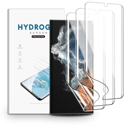 nvskvd Protector de pantalla para Samsung Galaxy S22 Ultra, paquete de 3 películas de hidrogel de TPU HD transparente flexible, compatible con desbloqueo de huellas dactilares, alta sensibilidad