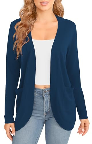 EXCHIC Donna Elegante Leggero Maniche Lunghe Cardigan Orlo Curvo Fronte Aperto Lunghi Maglioni con Tasche