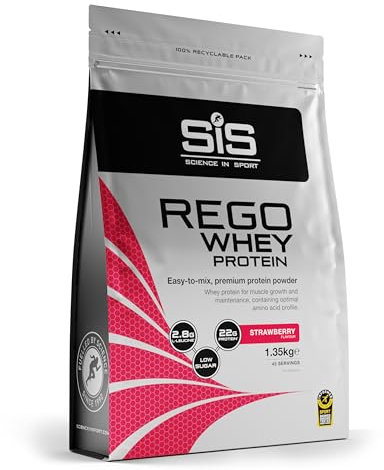 Science in Sport Rego Whey Protein 1,35kg Fresa - Bebida regeneradora en polvo con carbohidratos, proteínas, electrolitos, vitaminas y minerales, Ayuda a entrenar eficazmente, 100% whey