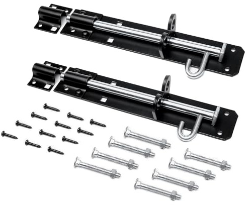 Brenton Bolt 2 Pack 200mm (8”) Sliding Padbolt - Black Powder Coated Finish - Wooden Gate, Shed, Garage Door Lock | Strong Anti Rust