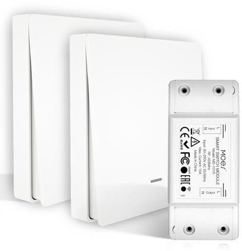 MOES RF Lights Switch Kit, No WiFi No Wiring Needed Light Switch Kit, 10A Receiver for Lamps 90-250V, (1Receiver &2 Panel)