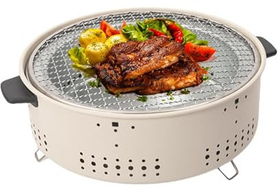 Barbecue portatile a carbonella | barbecue antiaderente con manico anti-scottatura | Doppio metodo di grigliatura, griglia rotonda da tavolo a carbone per barbecue