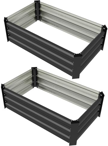 Outsunny Juego de 2 Jardineras de Exterior de Acero Maceteros Grandes de Exterior Huerto Urbano Rectangular para Cultivos Plantas Flores para Patio Jardín 100x60x30 cm Gris Oscuro