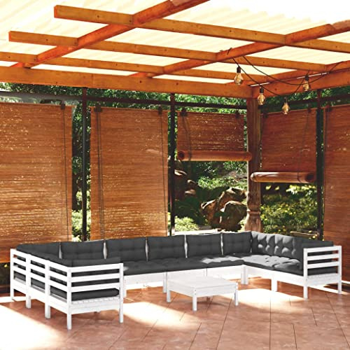 WEMYUFURN 11-TLG. Garten-Lounge-Set mit Kissen Weiß Kiefernholz, Outdoor-Sitzgruppe, Terrassen-Lounge-Set, Garten-Couchgarnitur - Wetterbeständig, Komfortabel - für Terrasse, Garten und Balkon