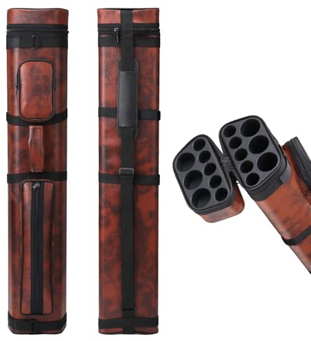 Oztwel 3x5 Leatherette Billiard Stick Case - Holds 3 Cue Butts and 5 Cue Shafts - Brown