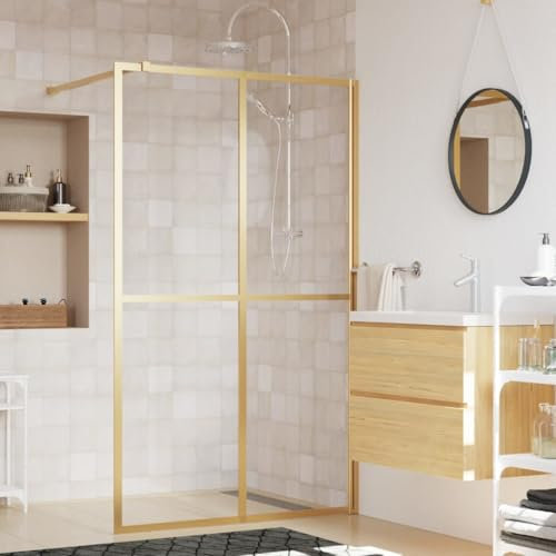 Homgoday Parete Doccia Walk-in in Vetro Trasparente ESG 118x195 cm Oro - Doccia Fissa Scorrevole per Bagno