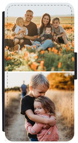 Unique Gifts House Ltd Personalised Phone Case Compatible for iPhone 16 Custom Leather Flip Wallet Case Any Photo Printed Two Photos Anti Drop Personalised Case