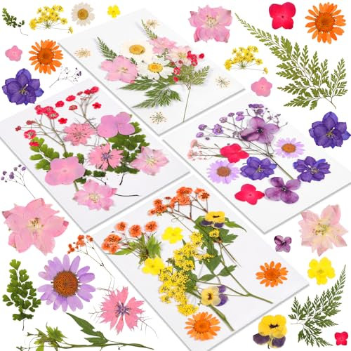 AMFUN 46 Pcs Dried Pressed Flowers for Resin, Real Natural Pressed Flowers Dry Leaves Kit for DIY Art Crafts,Candle Making, Nails Décor, Phone Case, Jewelry