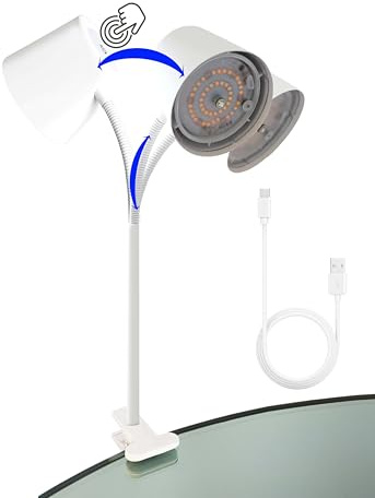 Trango LED Cliplampe 2017-22W Weiß – Kabellos, Akku, 6W, 2700K Warmweiß, Touch Dimmbar, IP44 Wassergeschützt, Aufladbar, Klemmleuchte für Schlafzimmer, Lesen, Camping, Garten, Tischlampe