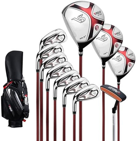KLYDBMYT Produkte 11 Golfschläger für Linkshänder, Titan-Driver, Paket beinhaltet 3 Hölzer, 7 Eisen, Putter, Golftasche, geeignet für Golf, Anfänger, Outdoor, Indoor