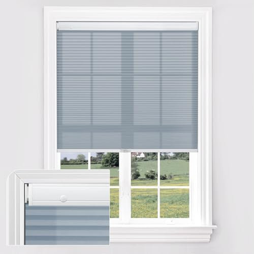 Verdunklungsplissee ohne Bohren für Fenster und Tür, 100% Lichtdicht Plisseerollo für Sonnenschutz und Sichtschutz, Verdunklung Aschgrau, Benutzerdefinierte Größen)