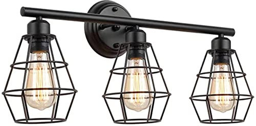 SSNCcNC Retro Spiegelleuchte 3-Flammig Vintage Industrial Schwarz Metall Spiegellampe Schminklicht Retro Lampe Badleuchte Wandleuchte Badezimmer Schrank Spiegelleuchten E27