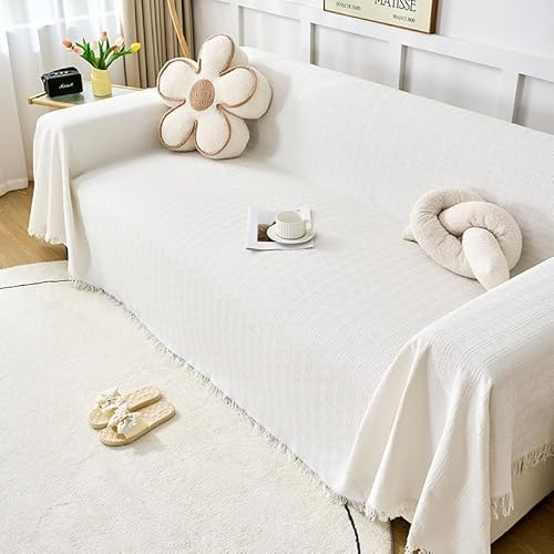 Surwin Plaid Canape Grande Taille, Couleurs Unies Jeté de Canapé, Lavable Housse de Canapé d'angle, Couverture Protege Canape 1 2 3 4 Places en Forme de L (Blanc,180x260cm)