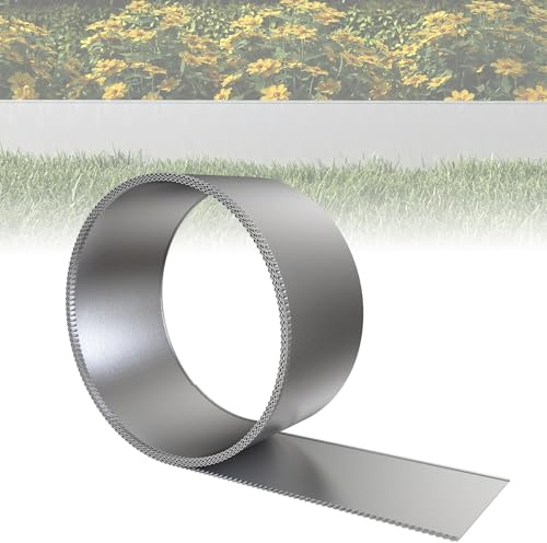 ACXIN Metall-Rasenkante 15 cm, Verzinkte Beetbegrenzung, Silber, 5 m | 15 cm hoch verzinkte Rasenbegrenzung, als Mähkante, Baumring & Mulchkante, flexibel formbar, schnell und einfach installiert