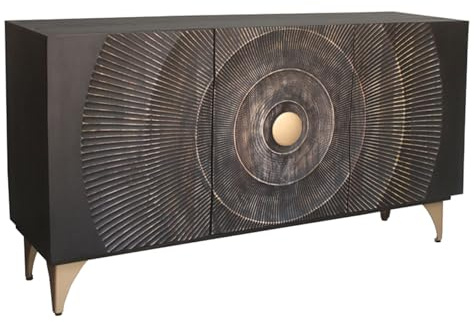 Sideboard GOLDEN SUNSET - 140cm - schwarz gold - Mangoholz mit Stauraum | Soft Close, handgefertigtes Unikat, montiert geliefert, großzügige Ausführung, modernes Design