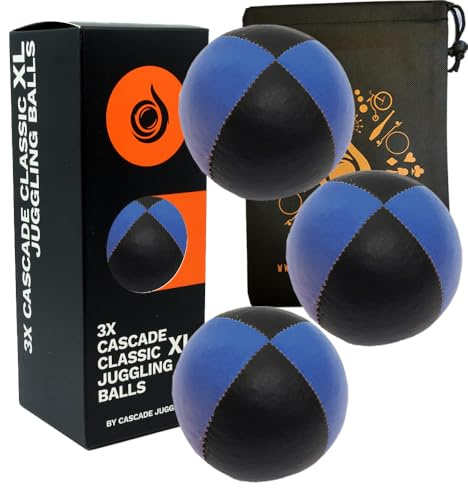 Pro Cascade XL Jonglierbälle, 180 g, große Qualität, Thud-Sitzsäcke und Tasche, 3 Stück (blau und schwarz), 3 Stück