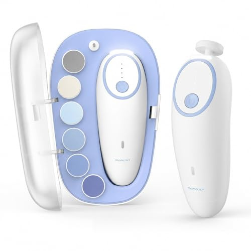 Momcozy Elektrisk nagelfil för spädbarn, mjuk, tyst, uppladdningsbar med LED-ljus, 7 poleringshuvuden, för nyfödda och barn