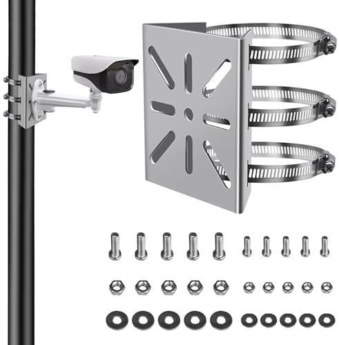 Soporte De Montaje En Poste Vertical, con 3 Anillos 200mm, Acero Inoxidable | Soporte Camara Vigilancia Poste Universal, estable, duradero, fácil instalación, exterior, compatible con cámaras