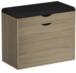 Vicco Banco para Zapatos Schufy, Sonoma, 60 x 51 cm con 2 Compartimentos, con Asiento Acolchado Desmontable para facilitar la Limpieza