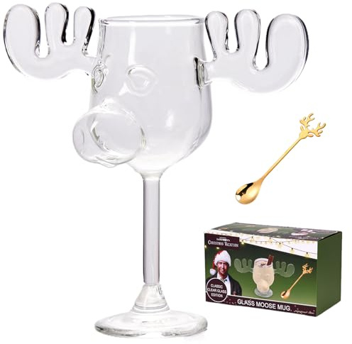 Orgonite Griswold Elchgläser, Griswold Moose Mug Elchglas mit Löffel, 240ml Weihnachtsgläser Elch Gläser, Kreatives Weihnachtsgeschenke für Familie und Freunde