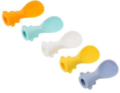 ULDIGI Cuillère Bébé pour Sachets Alimentaires, Embout pour Sachet Alimentaire en Plastique, Boîte de Rangement Portable, Lot de 5, Facile à Nettoyer