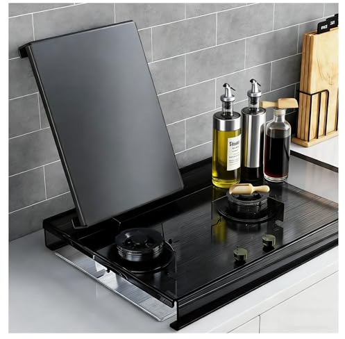 QSTGX Couvre Plaque de Cuisson Gaz 4 Feux Cache Plaque Electrique Support Pour Plaque À Induction Bord Plié En L Pour Comptoir, Évier, Camping-car et Cuisinière Électrique(80x48x9cm)