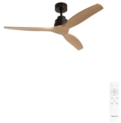 CREATE / WINDSTYLANCE M/Ventilador de techo ABS negro aspas efecto madera natural con mando / 40W, Silencioso, Ø132 cm, 6 velocidades, temporizador, verano-invierno, doble altura, motor DC