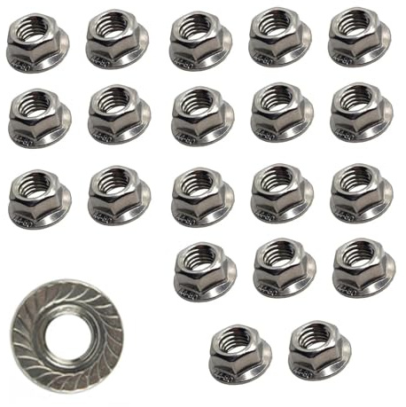 M6 Serrated Flange Nuts Marine Grade in A4 Stainless Steel 304 - Corrosion Resistant Fasteners (Pack of 20)
