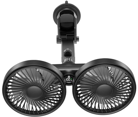 SiaBiced Ventilateur de Voiture à Double Tête, Portable USB, Fixation par Ventouse, Plusieurs, Angles Réglables, Accessoire Fonctionnel pour Tableau D, Noir