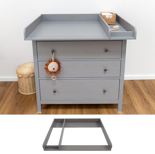 Limmaland Wickelaufsatz für IKEA HEMNES Kommode - Grau, 108cm | Mit Trennfach, 100% MDF · Kommode nach der Wickelzeit normal weiternutzbar