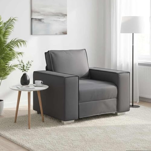 sephironlbb Sofa Sessel Grau Kunstleder 100 cm modernes Wohnzimmer Polstergarnitur mit atmungsaktivem Design und bequemer Sitzfläche für Lounge Gästezimmer Dauerschläfer