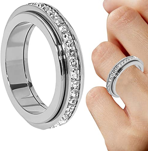 Spinnerring – Fidget Spinner för ångest – legering zirkon Gypsophila lindrar stress Fidget-ångestring för kvinnor män anti-ångest