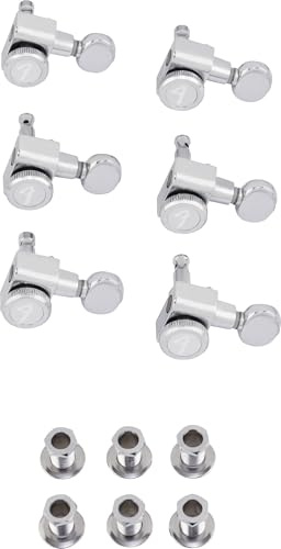 Fender Locking Tuners Stratocaster/Telecaster Vintage Staggered Chrome | Einfaches Upgrade, versetzte Saitenhalter, 18:1-Übersetzung, poliertes Chrom, sichere Saitenklemmung
