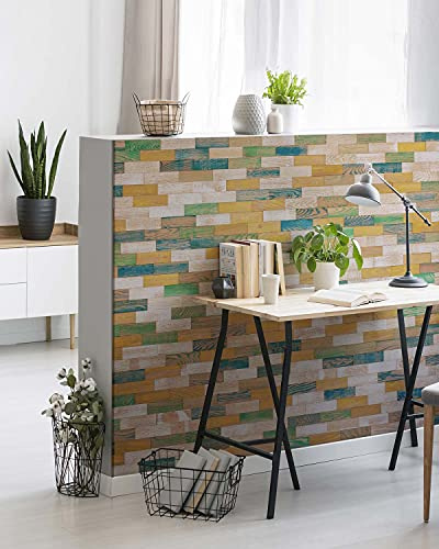 wodewa Revêtement Mural Bois 3D Vintage Style 1m² Parement Bois Lambris Bois Plaquette de Parement Bois Intérieur Panneaux Muraux Decoration Murale Interieur Coloré