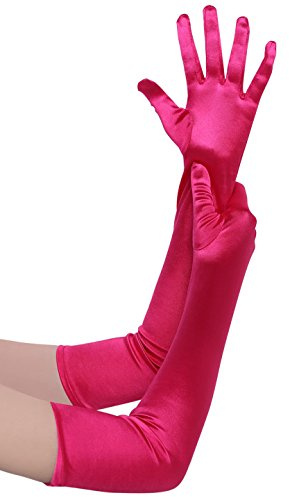 BABEYOND Gants Longs en Satin-Gants de Soirée Opéra des Années 20 Longueur des Coudes Extensibles Classique pour Mariage Soirée Opéra Rose 55CM