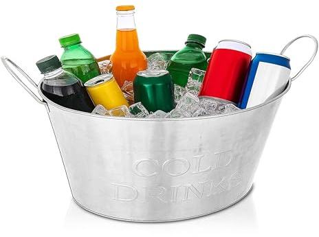 ADEPTNA Galvanised Steel Party Picnic BBQ Cooler Tub Beverage Drink Tub Beer Bucket Organiser with Carry Handles