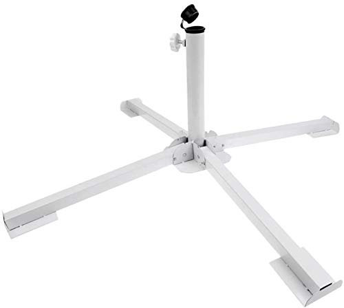 Aurora Store Base Pieghevole per Ombrellone a Palo Centrale Stand Treppiede Supporto in Metallo Colore Bianco Adatto per Ombrelloni di 34/38 mm Dimensioni Aperto 86x86x37 cm
