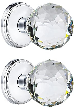 CLCTK Kristallglas-Türknauf, rund, halbe Attrappe, Türknauf für Flur, Schrank, poliertes Chrom, 2 Stück
