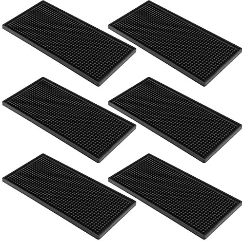 HAKZEON Lot de 6 tapis de service en caoutchouc antidérapant pour bar, restaurant, club, hôtel, salle de pause de bureau, cuisine et garde-manger, noir 30,5 x 15,2 cm