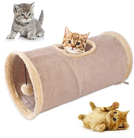 Schön Katzentunnel Katzenspielzeug, Faltbar Spieltunnel Für Katzen Kratztunnel, Spieltunnel Mit Ball Rascheltunnel Für Katzen Welphln Kaninchenoder Kleintiere (Beige)