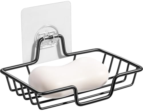 Rainspire Bar Soap Holder for Shower, 304 Stainless Steel Rustproof, Wall Adhesive, Soap Tray Bar Soap Sponge Holder for Bathroom & Kitchen, Square, Black