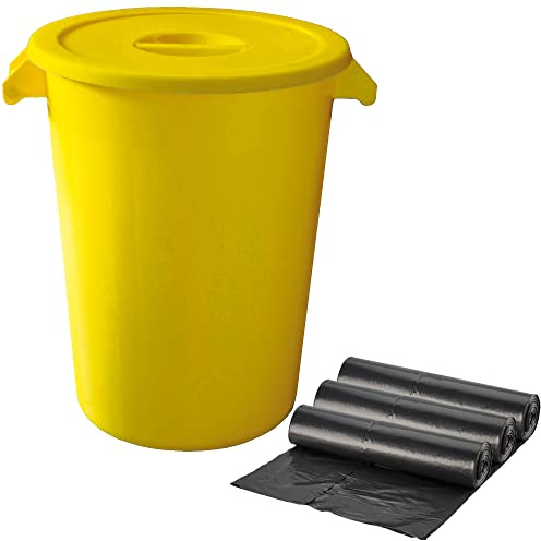 WELL HOME MOBILIARIO & DECORACIÓN Contenedor de Reciclaje + 3X Bolsas de Basura de 10 Unidades, Amarillo, 51x42,5x87,5 cm