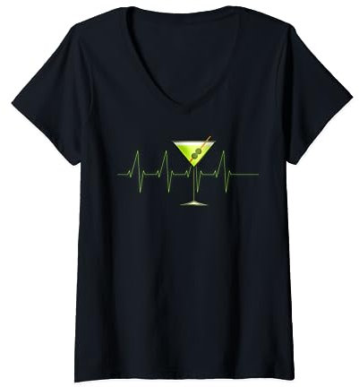 Womens Dirty Martini Bachelorette Heartbeat Cocktail Drinking V-Neck T-Shirt