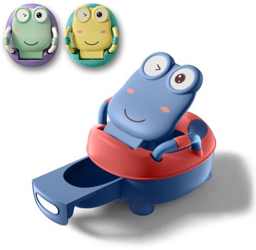 Froadp Kinder Töpfchen mit PU-Sitzkissen Tragbare Froschform Kindertoiletten Topf aus PP-Material Toilettensitz Baby Toilet mit Abnehmbaren Behälter für Kinder ab 1-6 Jahr (48.5cm Hohe, Blau)